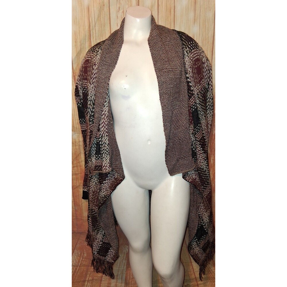 Signature Studio Multicolor Plaid Long Sleeve Fringe Cardigan Sz XL